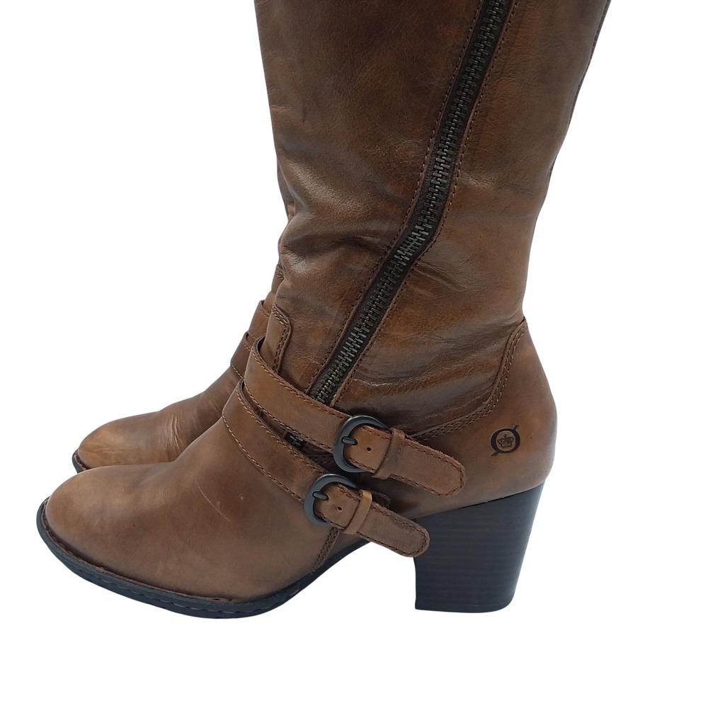 Born Milari Knee High Riding Boots Leather Buckle Accent Heel Brown Women's‎ 9.5 - Picture 11 of 12